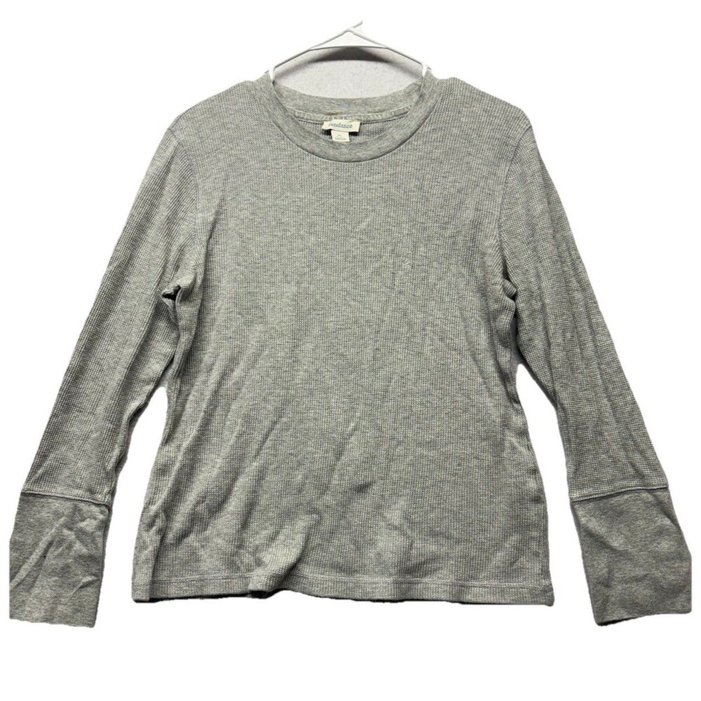 Sundance Womens Waffle Knit Thermal Top Petite Large Gray Working Surgeon Cuffs